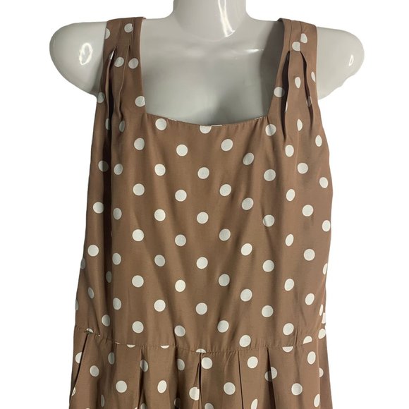 Vintage RJ Stevens Sleeveless Romper 12P Beige Polka Dot Pockets Pleated Zip - Picture 2 of 7